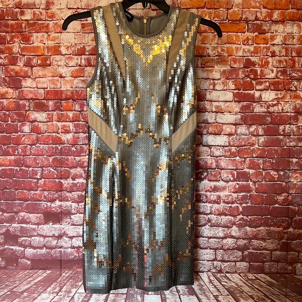 Gorgeous Matt Grey & Copper Sequined Dres! Size Small NWOT